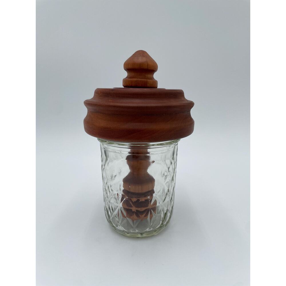Honey Dipper Jar - Cherry Embedded Lid on Upcycled Jelly Jar